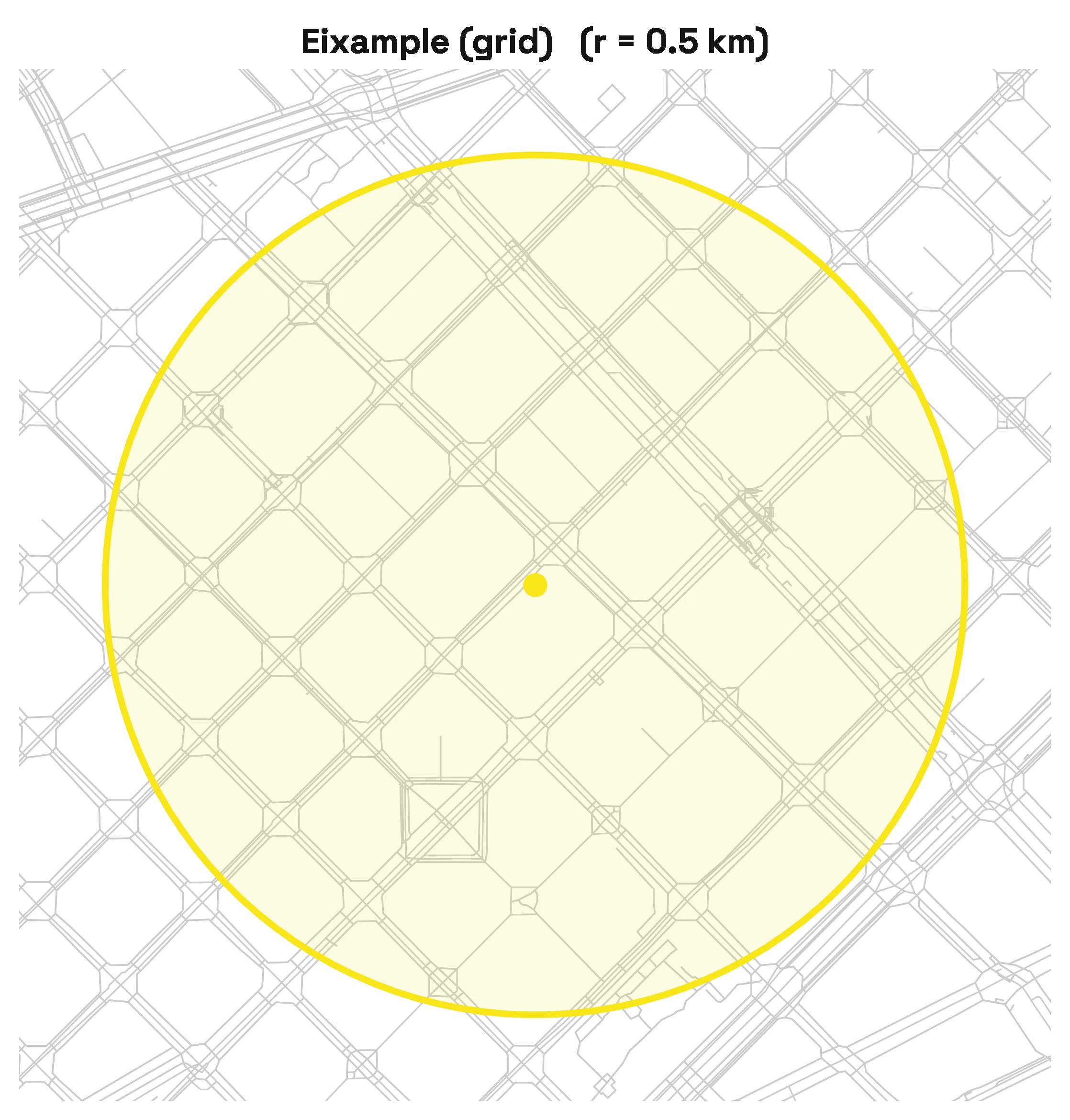 Close-up street network of Barcelona's Eixample district, showing a near-perfect grid of octagonal blocks